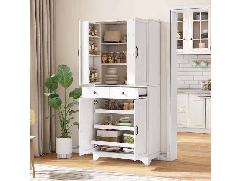 Meuble haut blanc à portes style frigo - étagères coulissantes et réglables - cuisinesalon - Conforama E