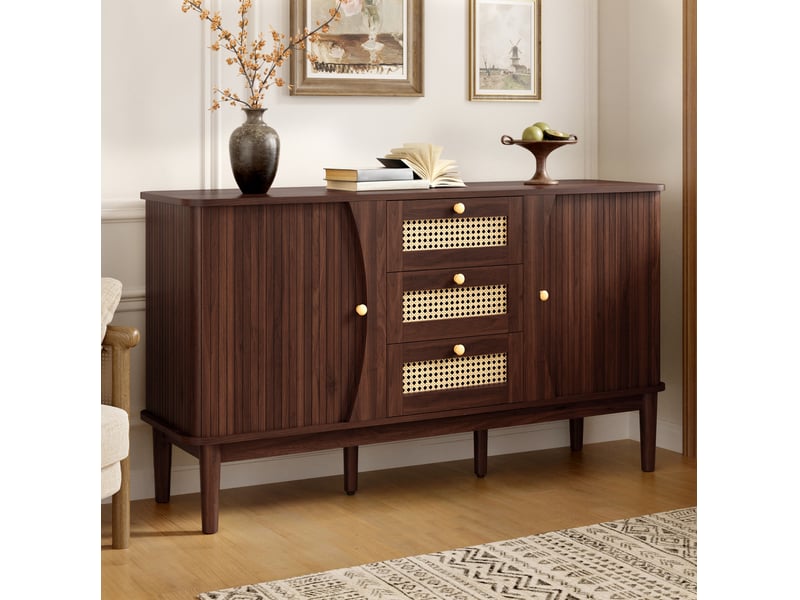 Buffet bas 3 tiroirs et portes coulissantes 141 cm evryae - Conforama D