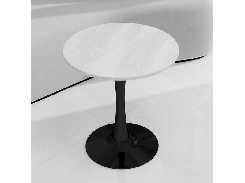  Table basse ronde 70x70x72cm style moderne du milieu du siècle, pieds hauts, marbre reconstitué, noir et blanc  - Conforama W