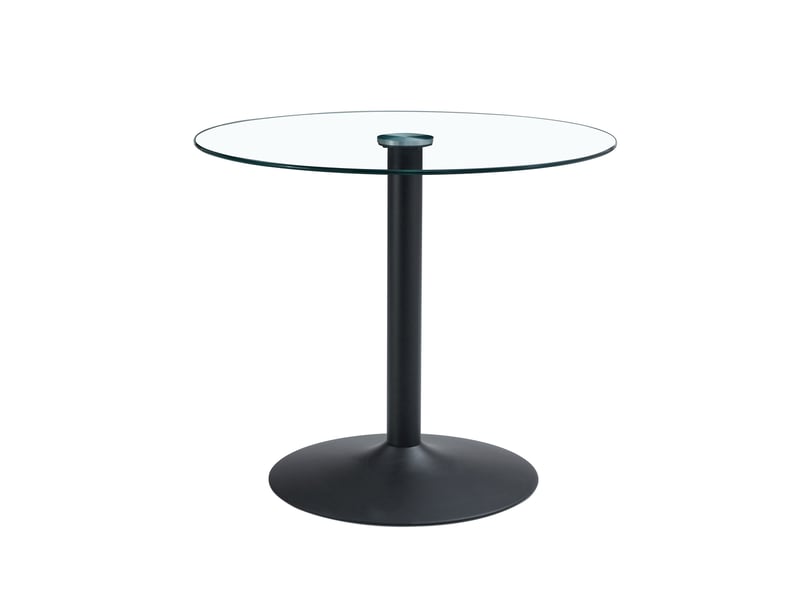 Table de salle à manger ronde en verre et métal, diamètre 85 cm, hauteur 76 cm, transparente noire - Conforama A