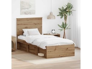 Lit adulte, lit simple, cadre de lit chêne artisan 90x200cm bois de pin massif cf5631