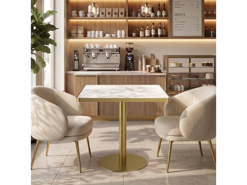  Table à manger ronde diamètre 70 cm en pierre frittée avec pieds en acier inoxydable titane  - Conforama R