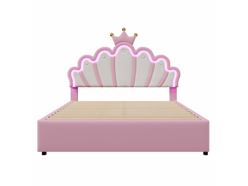  Lit enfant 90x200 cm - lit coffre - éclairage d'ambiance - 2 tiroirs - tête de lit réglable  - Conforama A