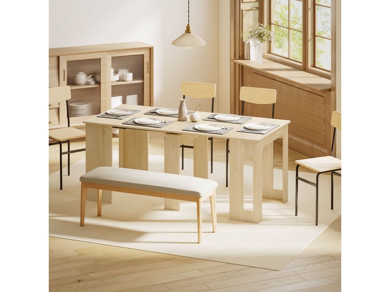  Table de salle à manger, table pliante, table de cuisine extensible, table de salle à manger, panneaux de particules, 60-180 x 85 x 75 cm, naturel  - Conforama C