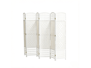 Paravent pliable à 6 panneaux tressés en corde de papier avec cadre en bois blanc intérieur 242 × 170 cm