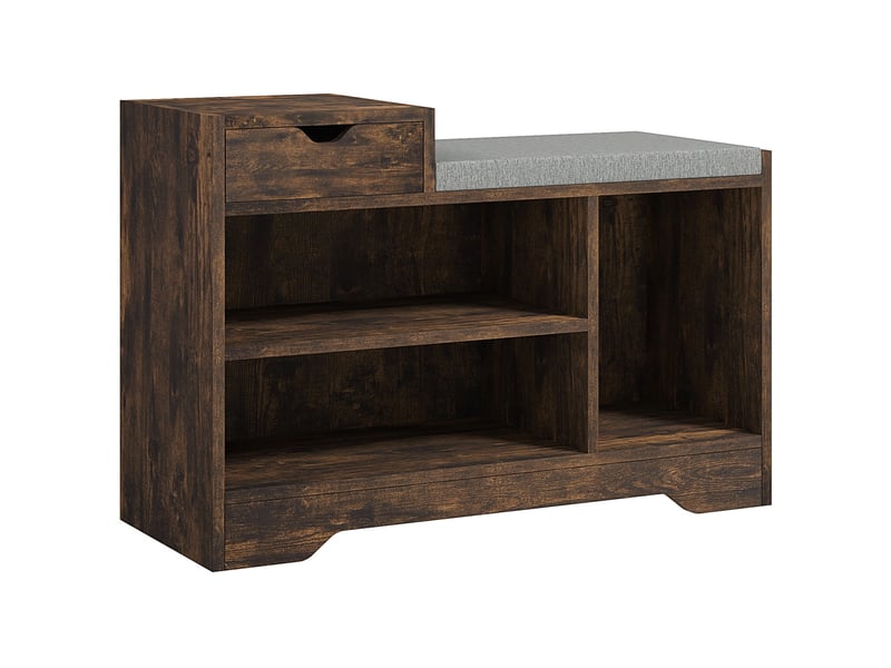  Meuble et banc à chaussures, 1 tiroir et 3 compartiments, capacité 5 paires, mdf, 76,5 x 30 x 52 cm, marron  - Conforama A