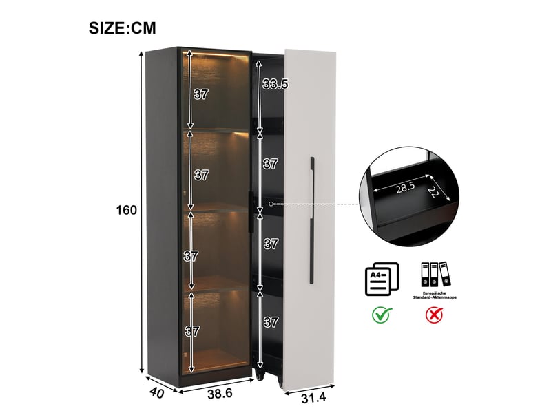  Vitrine d'exposition - 70x40x160cm - armoire rangement coulissante avec verre trempé &amp; led - noir  - Conforama E