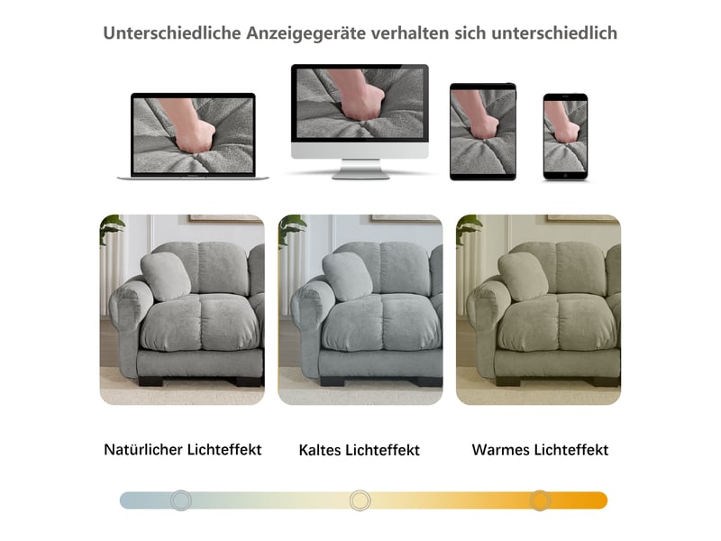  Canapé modulable 3 places 260 cm canapé droit en tissu chenille avec 2 pouf mobile, design matelassé, coussins épais, dossier ergonomique, gris clair Seren Glow - Conforama E