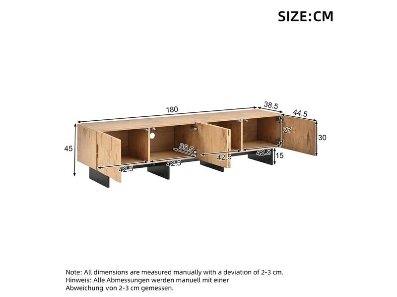  Meuble tv bas 180 cm, finition bois naturel, avec façades en relief  - Conforama C