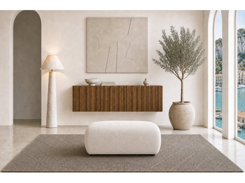  Cassis - pouf en tissu chenille beige 105x57x40  - Conforama B