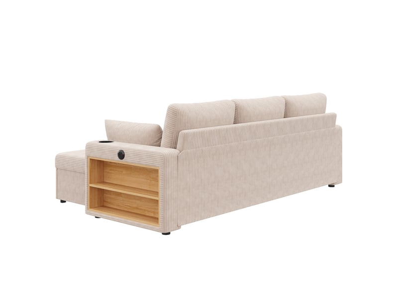  Canapé d'angle modulable 5 places 190 × 130 cm, poufs rangement, led, usb-ausb-c, beige IKSETERA TRADING LTD - Conforama W
