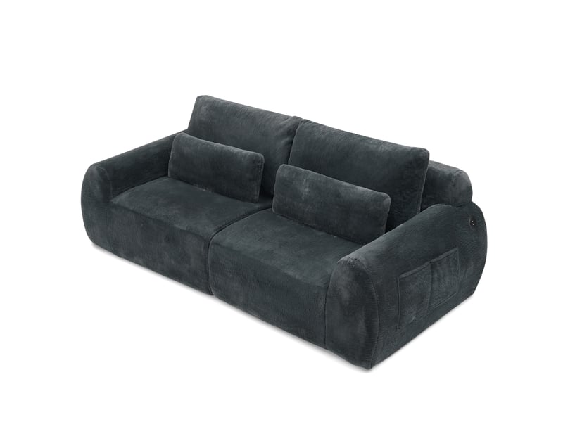  Canapé 2 places avec ports usb et poche latérale, mousse gris  - Conforama A