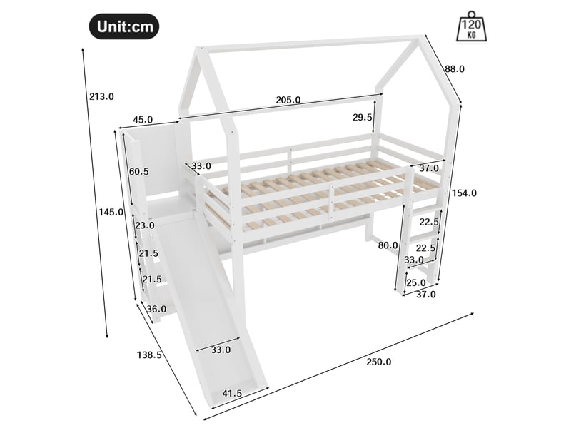 Lit mezzanine 90x200cm coloris blanc pin led lit enfant blanc - Conforama C