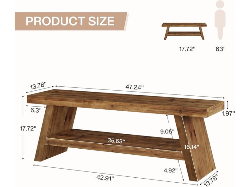  Banc d'entrée à deux niveaux en bois massif avec étagères ouvertes ; banc à chaussures en bois pour intérieur, adapté à l'entrée, au salon et à la chambre  - Conforama C