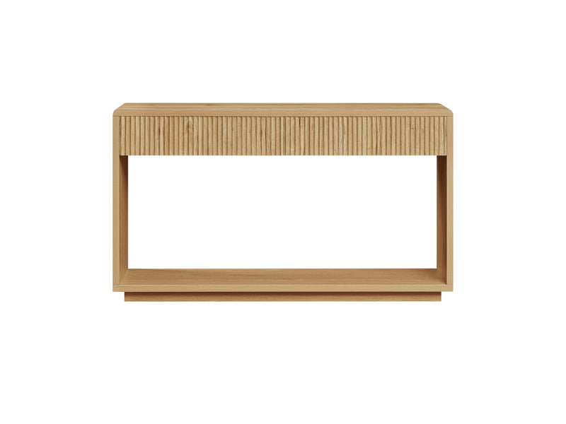  Console d’entrée moderne 150 cm chêne clair avec 2 tiroirs et étagère ouverte inférieure  - Conforama A