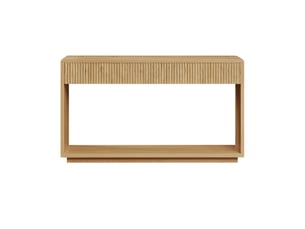 Console d’entrée moderne 150 cm chêne clair avec 2 tiroirs et étagère ouverte inférieure