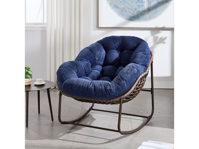  Fauteuil à bascule en acier et rotin synthétique bleu marine  - Conforama B