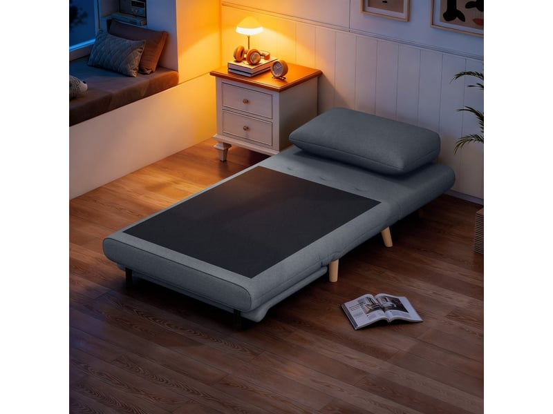 Fauteuil 3-en-1 avec lit, relaxateur et dossier réglable - pieds en hêtre, coussin inclus - gris - Conforama D