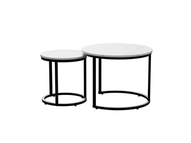  Lot de 2 tables basses gigognes rondes blanches en panneaux de particules et fer  - Conforama A