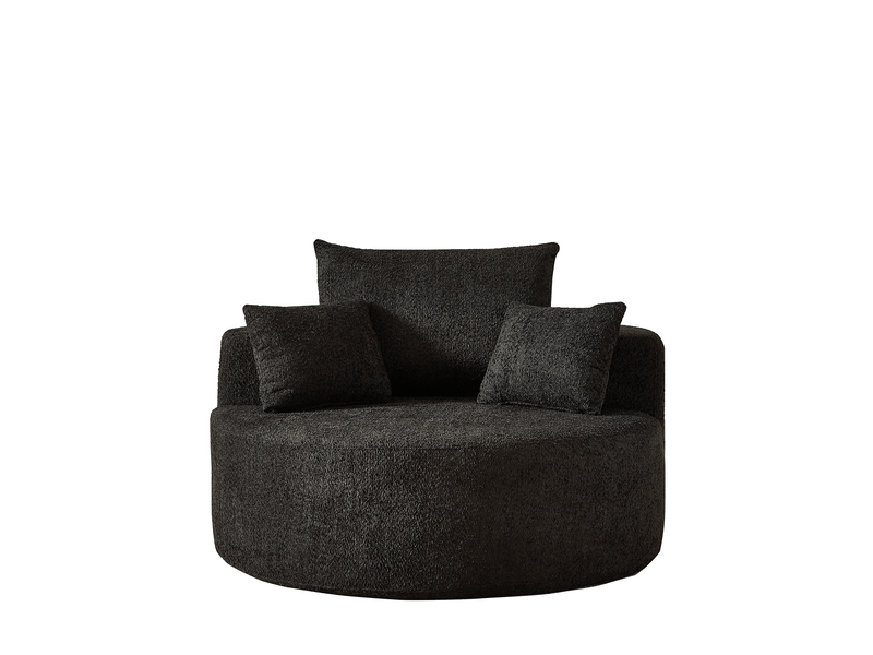  Fauteuil modulaire avec coussin de dossier et appuie-tête cylindrique, sans montage, en chenille noire  - Conforama A
