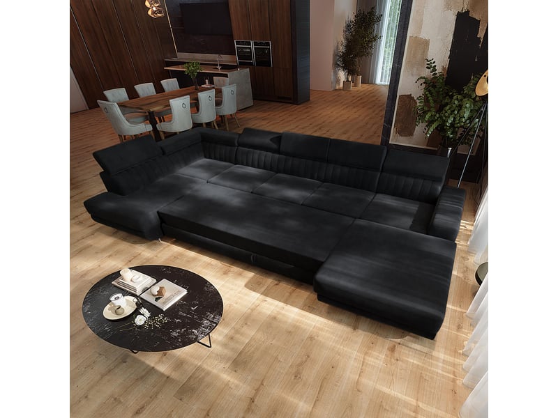  Canapé d'angle gaian, velours noir  - Conforama D