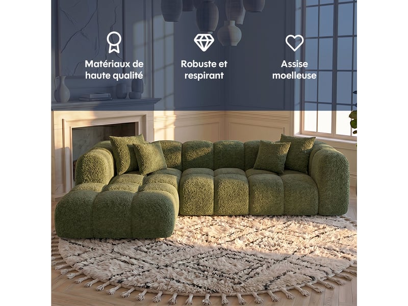  Canapé convertible angle gauche en bouclette vert - alba - morphea Alba Convertible - Conforama C