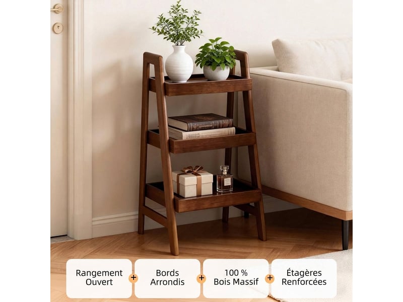  Étagère échelle bois massif 3 niveaux - bout de canapé noyer autoportant pour salon et chambre  - Conforama E