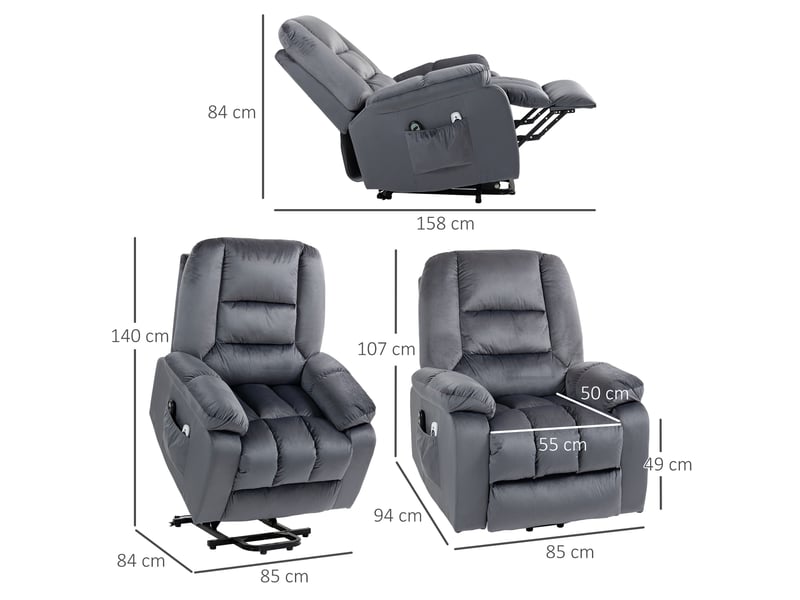  Fauteuil releveur électrique gris, massage et chaleur lombaire, fauteuil relax inclinable à 135° pour salon  - Conforama C