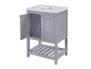 Meuble salle de bain avec vasque céramique 60 cm - sur pied gris clair avec rangement