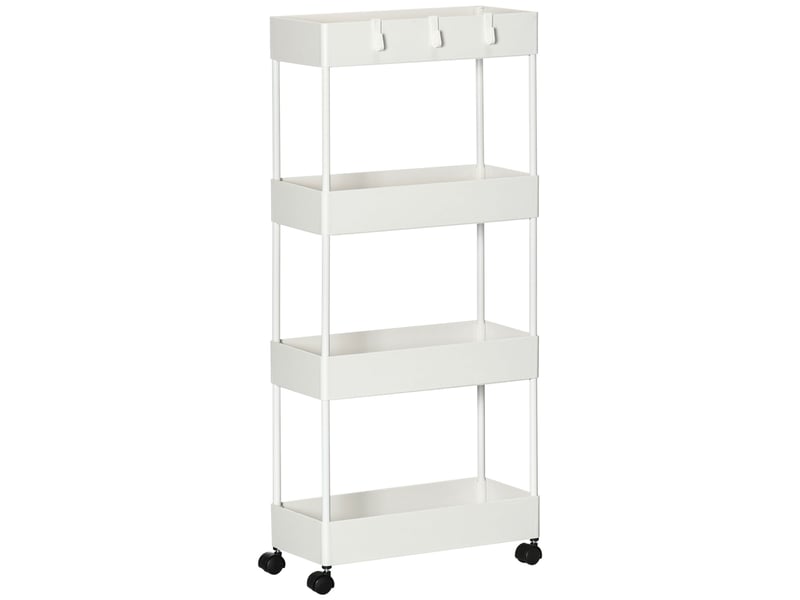  Desserte de rangement à roulettes 4 paniers et 4 crochets blanc 40 x 19 x 90 cm  - Conforama A