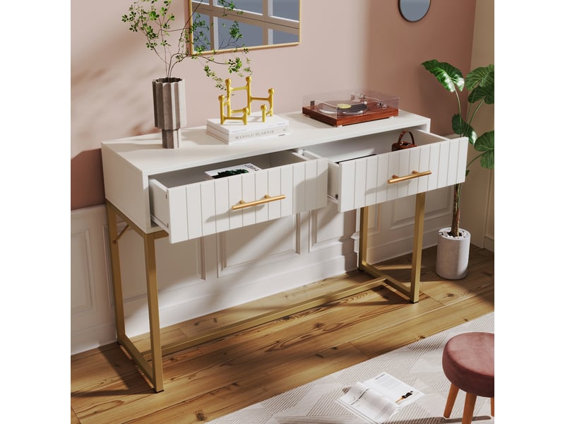 Meuble rangement 100x75x45 cm, buffet haut blanc avec 2 tiroirs, espace sol 57.5cm, idéal chambre salon - Conforama W
