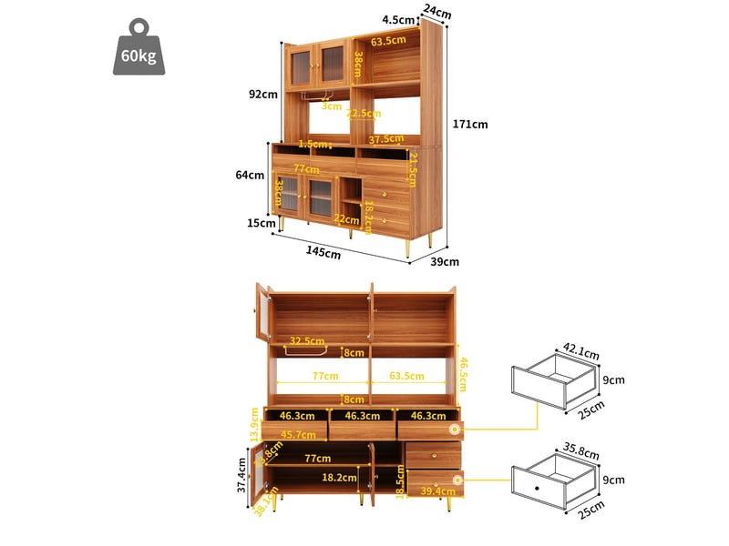  Buffet haut 140x40x170, design moderne avec portes vitrées et rangement buffet salle à manger  - Conforama C