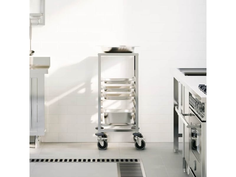 Desserte de cuisine, chariot à plateaux 6 bacs gn 39x55x87 cm acier inoxydable - Conforama C