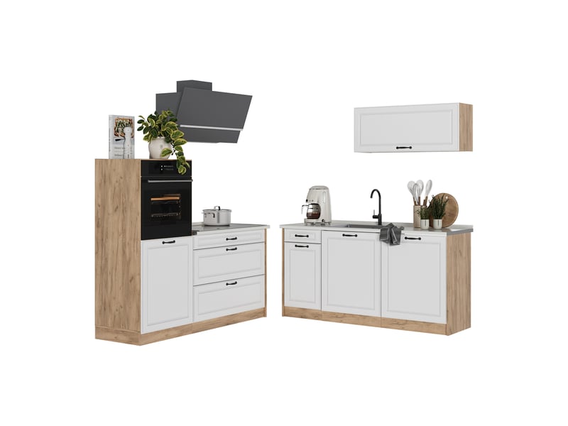  Vicco cuisine, blanc campagnechêne doré, 160cm plan de travail anthracite  - Conforama E