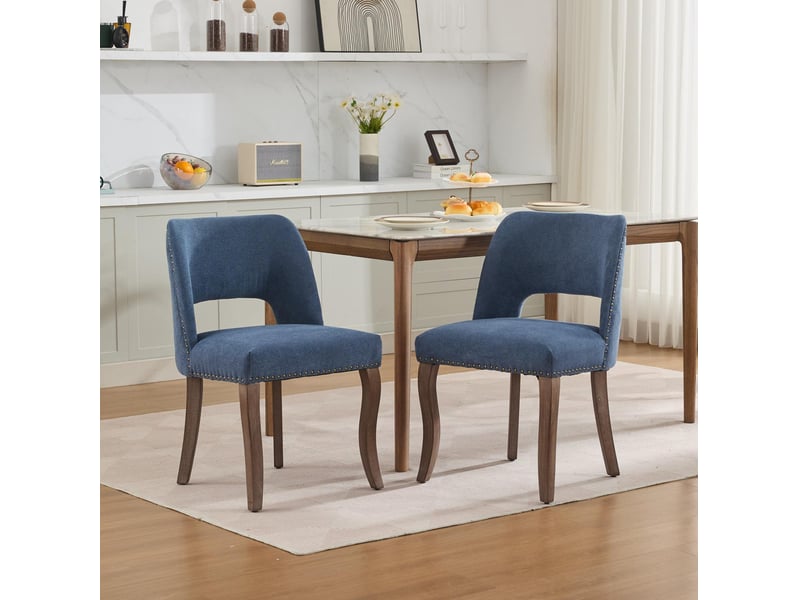 Lot de 2 chaises de salle à manger en chenille bleue avec dossier enveloppant  - Conforama C