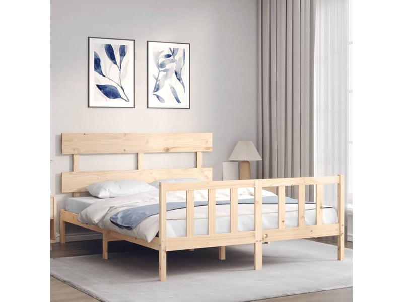  Lit double- lit adulte -  cadre de lit sans matelas 160x200 cm bois massif de pin  - Conforama B