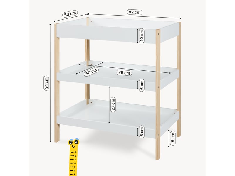  Table à langer oupilu avec 2 étagères 91 x 82 x 53 cm blanc [en.casa]  - Conforama C