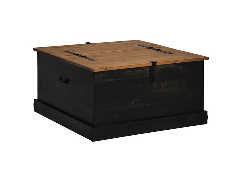  Coffre de rangement, boîte de rangement halden noir 91x91x47 cm bois massif pin  - Conforama A