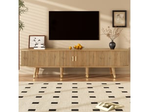 Meuble tv avec portes coulissantes, rangement spacieux, style rustique, en mdf, couleur bois, l175p38h45 cm