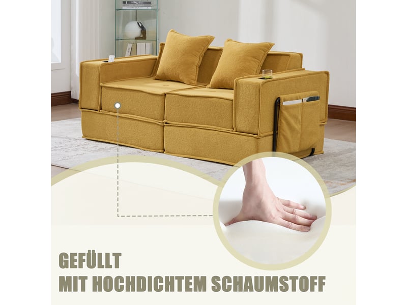  Canapé convertible, canapé-lit – en tissu, porte-gobelets, avec rangement, 2 places, avec pouf  - Conforama D