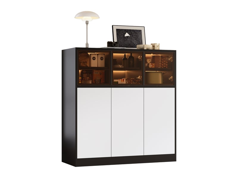  Buffet de cuisine noir et blanc 6 portes avec éclairage led 100 cm  - Conforama A