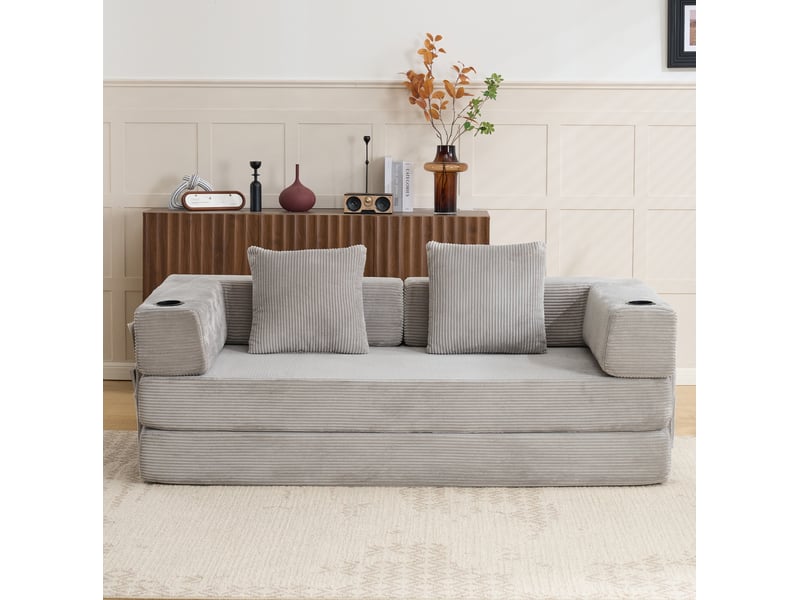  Canapé-lit au sol modenvie convertible 2 places en velours côtelé gris clair 185 x 92,5 cm  - Conforama D