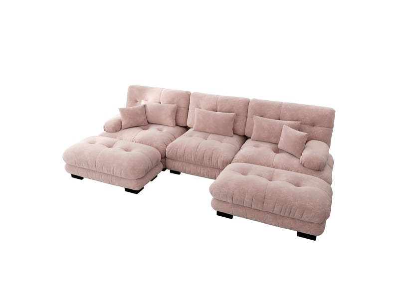  Canapé d'angle, canapé convertible – forme u, avec pouf, assise profonde, rose, style cloud, en chenille  - Conforama B