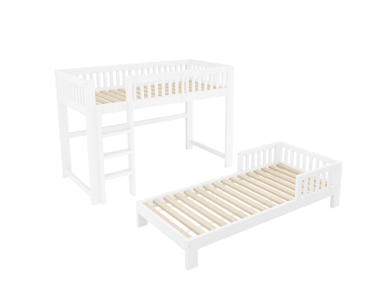  Lit mezzanine enfant 90 x 200 cm – blanc – set modulable 2 places, sécurité renforcée pour chambre enfant  - Conforama D