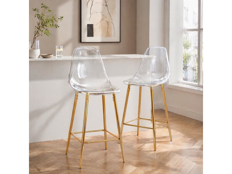  Tabourets de bar lot de 2 avec repose-pieds - lpospi - assise transparente, métal - plastique transparent, doré  - Conforama C