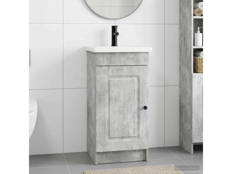 Meuble salle de bain avec évier, meuble de rangement gris béton 42x40x84.5 cm shl7320 - Conforama B
