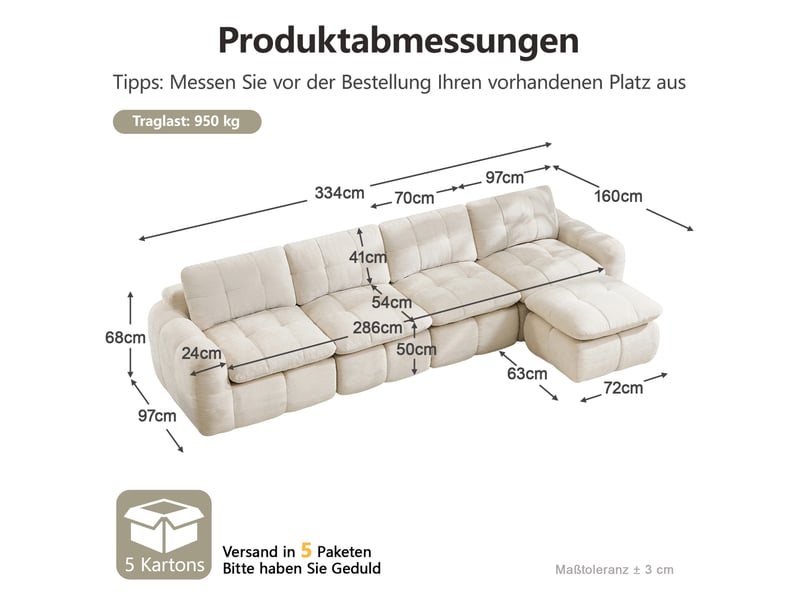  Canapé d’angle modulable 4 places en chenille beige avec ottoman  - Conforama C