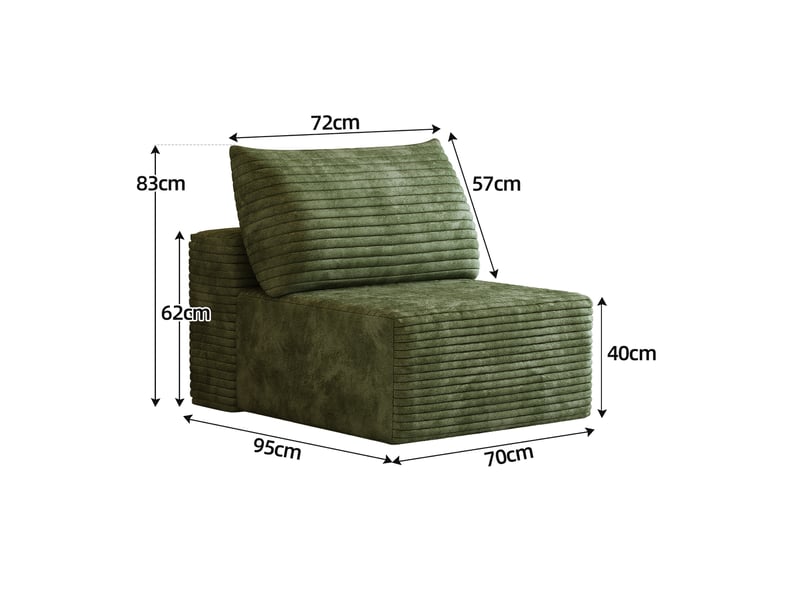  Fauteuil 1 place vert en tissu velours côtelé, 70 x 95 x 83 cm  - Conforama D