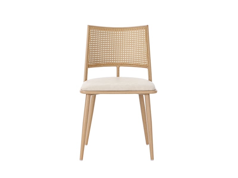  Lot de 6 chaises de salle à manger légères à dossier ajouré  - assise rembourrée en pu et rotin - beige  - Conforama E