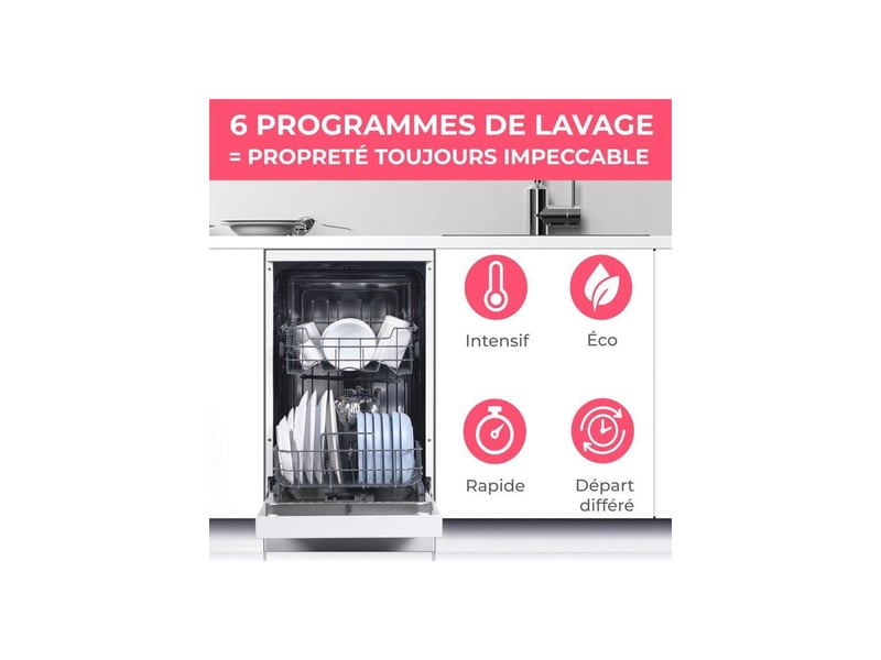  Lave vaisselle pose libre 45 cm 10 couverts moteur induction 47 db blanc OCEALV1047W - Conforama E